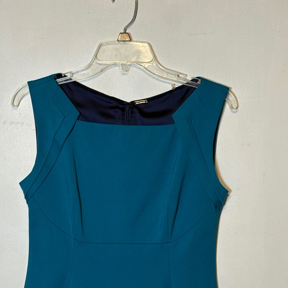 Elie Tahari Teal Blue Sleeveless Sheath Dress Square Neck Size 6 Workwear Office